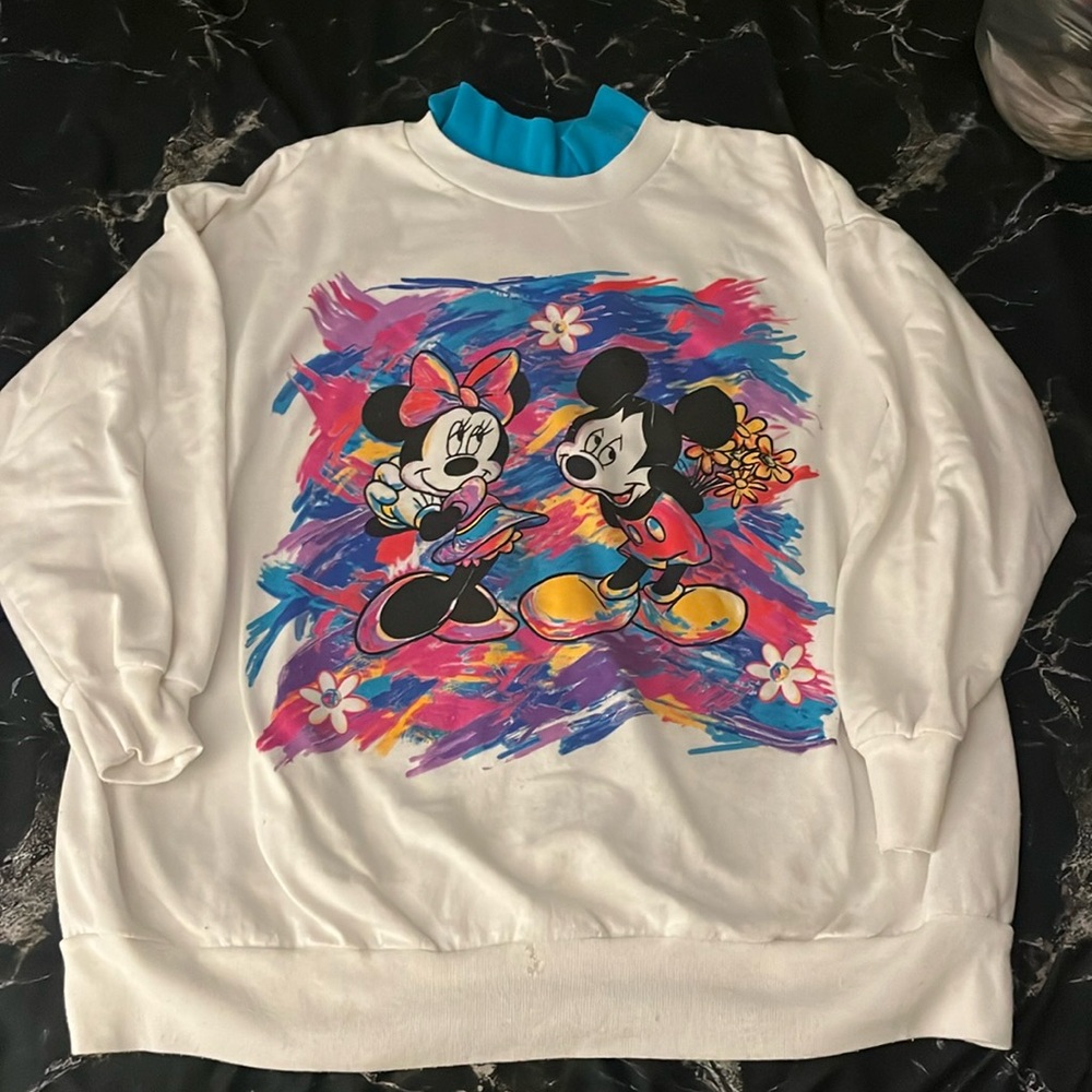 Vintage Disney Mickey Minnie crew large mock turtle neck
